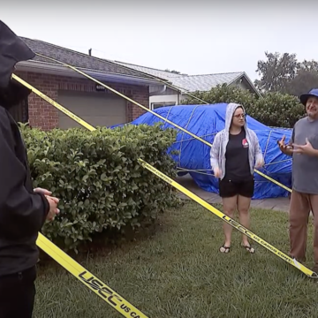 Man demonstrates incredibly competent strap job (on his house)