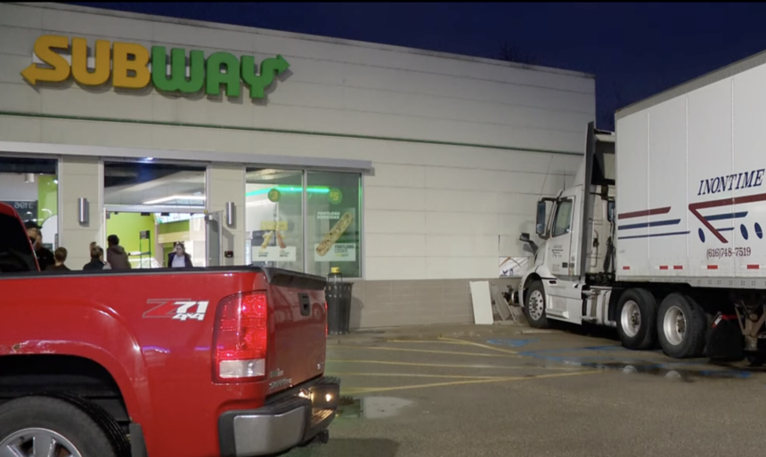 Semi truck crashes into Subway restaurant while driver visits gas station