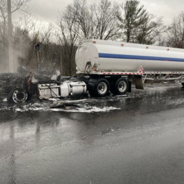 Semi truck cab incinerated in fire on I-91