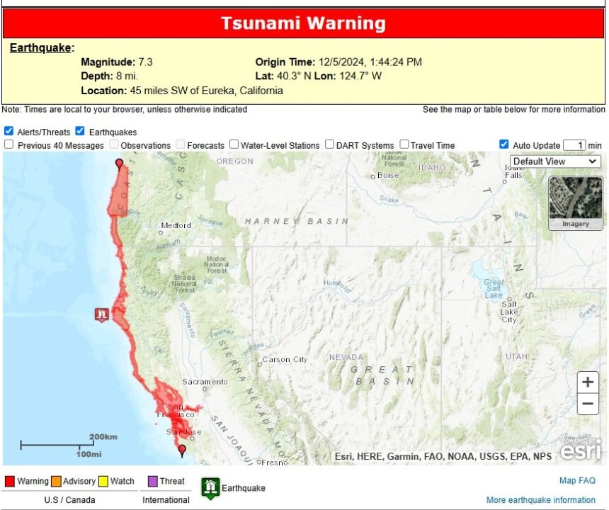 Tsunami warning issued for California and Oregon following powerful earthquake