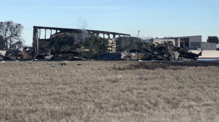 One dead in fiery nine vehicle crash on Texas interstate after big rig driver failed to slow for traffic, DPS says