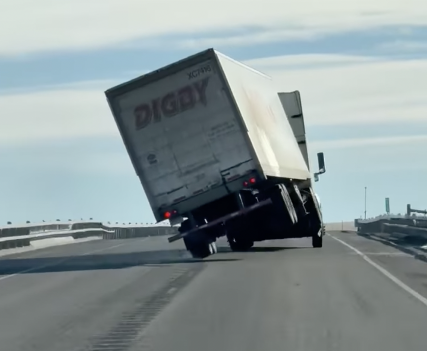 Video shows semi truck’s heart-stopping close call with powerful Montana winds