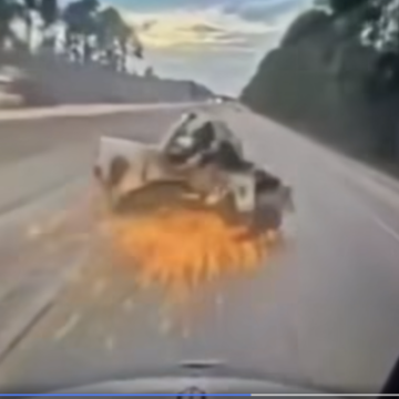 Sheriff shares dash cam of motorist striking two big rigs as warning to distracted drivers