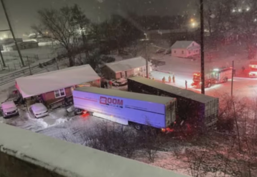 Two semi trucks crash into house, property after sliding off I-65 in KY